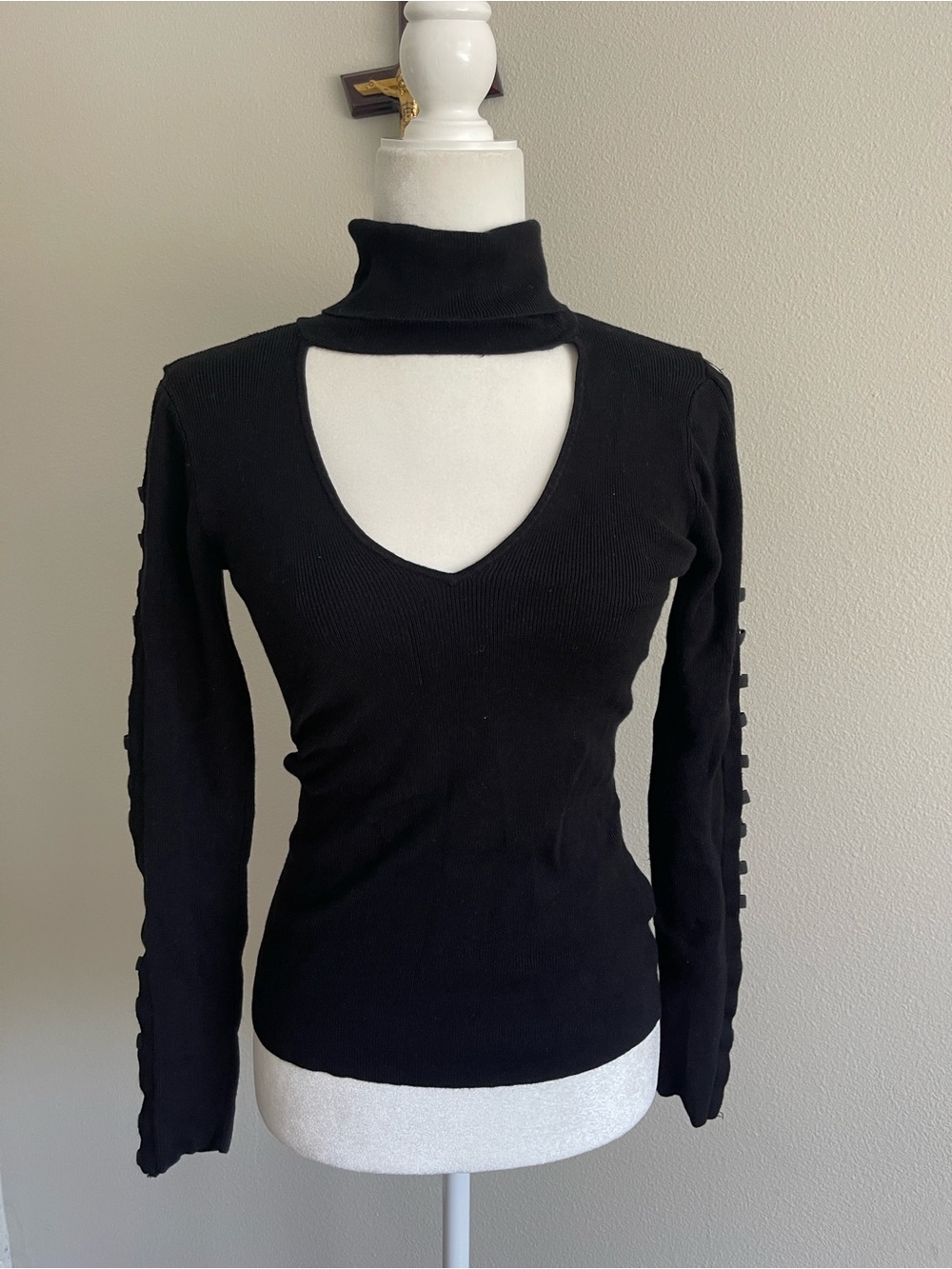 Guess Black Cutout Turtleneck Sweater